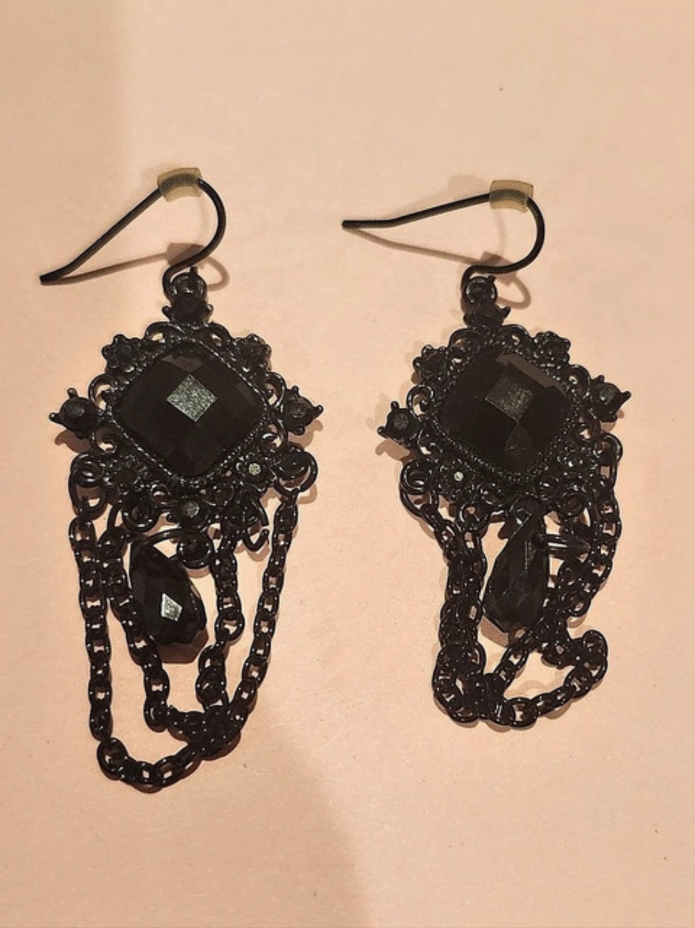 Black Statement Chain Drop Earrings Like New